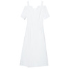 White strap off shoulder pear shaped figure with waistband A-line skirt