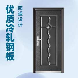 厂家直供现代风格黑色金属进户门 银色线条装饰 品质可靠