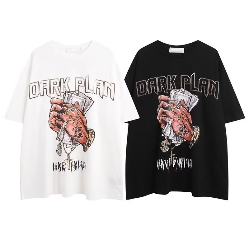 Europeisk oversized sommarkort T-shirt, bomullströja, lös halvärmad topp, herr- och damtopp_voghion.com