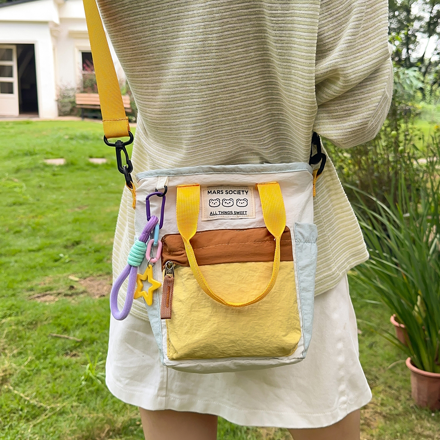 Japanese-Style Dopamine Color-Blocking Handbag for Women, Lightweight Casual Commuter Outdoor Small Bag, Crossbody Bag, Storage Bag