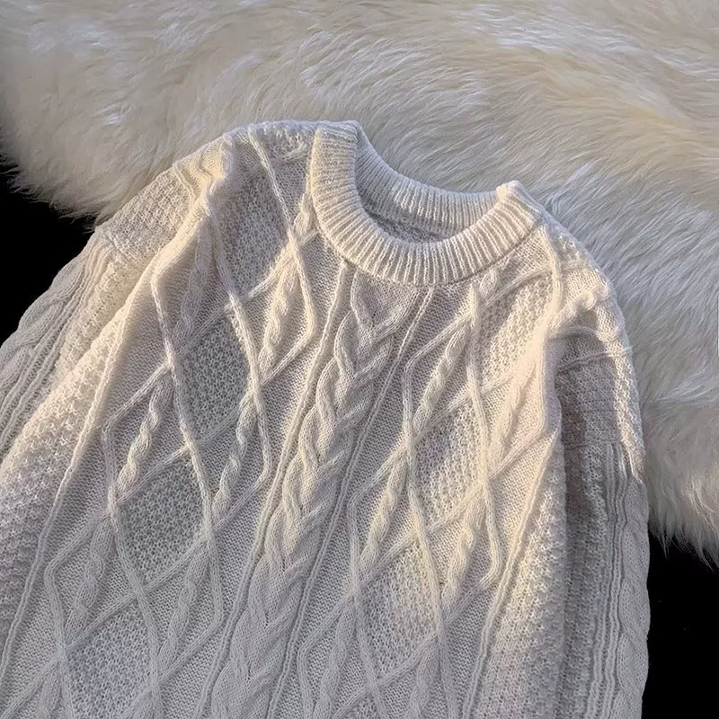 Оверсайз демисезонный шерстяной свитер, женский косы, M–XXL, серый/белый