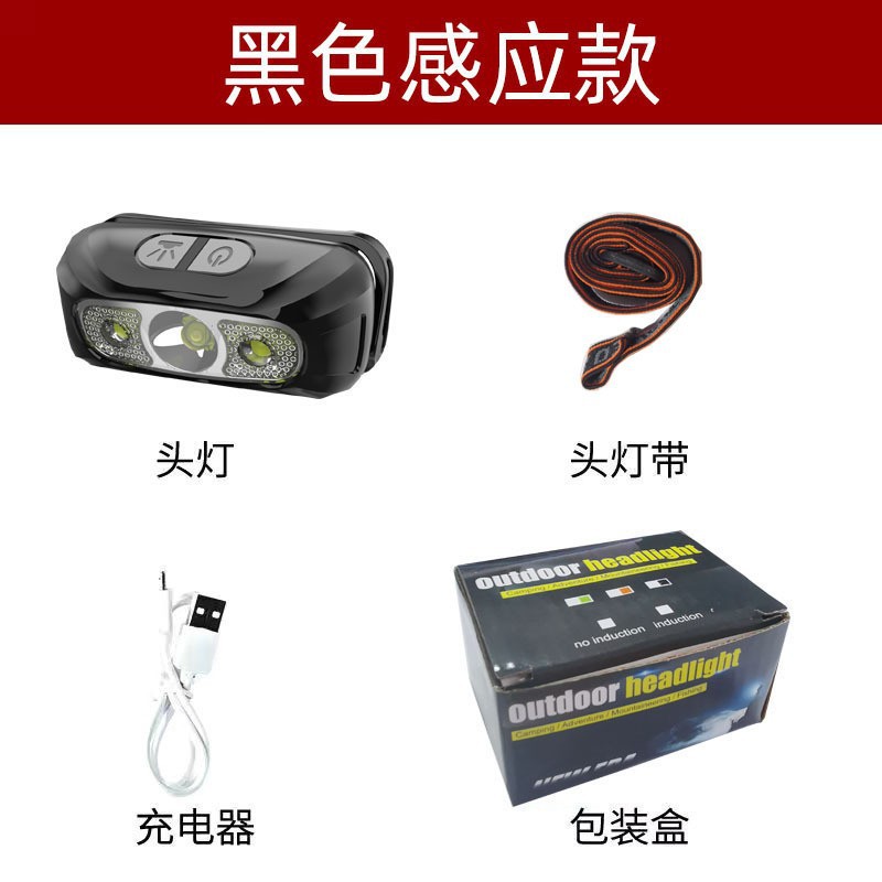 New LED headlamp wave induction headlamp USB charging head-mounted night running fishing mini headlamp wholesale