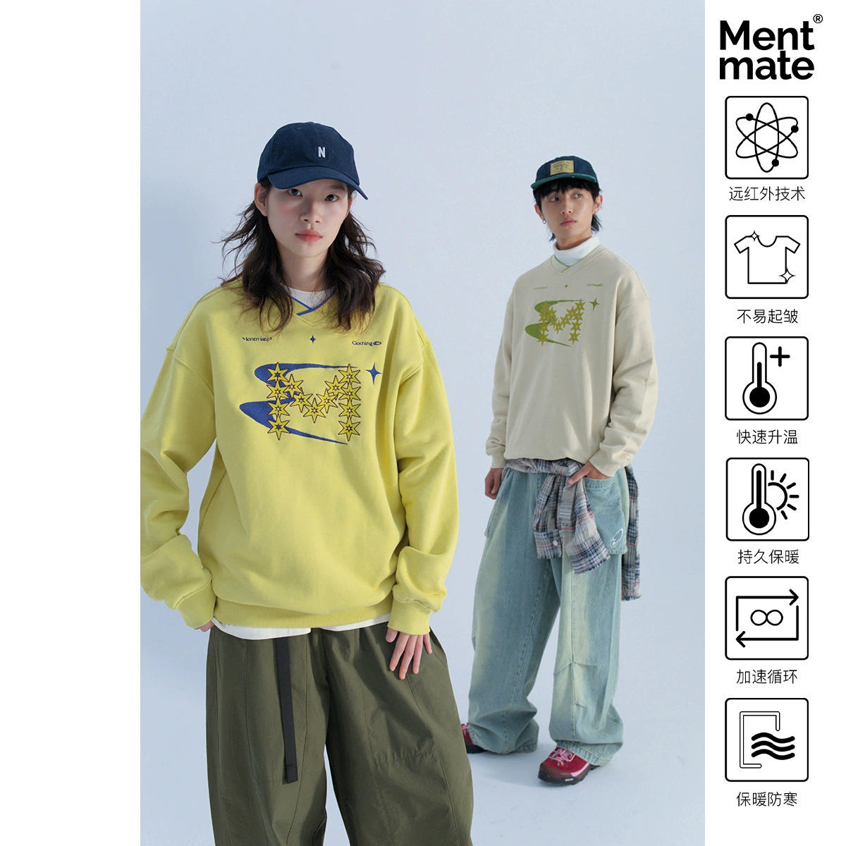 Mentmate 24AW Американская повседневная спортивная звезда с вышивкой осенне-зимняя черная кожаная технологичная толстовка с постоянной температурой для мужчин и женщин