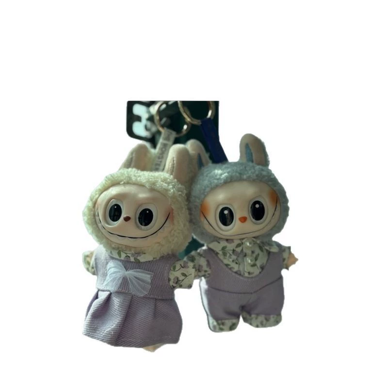 Одежда куклы Только] Labu Bud Doll Clothes Glue Blind Box Pendant Doll Clothes Overalls Macaron 17cmLABUBU