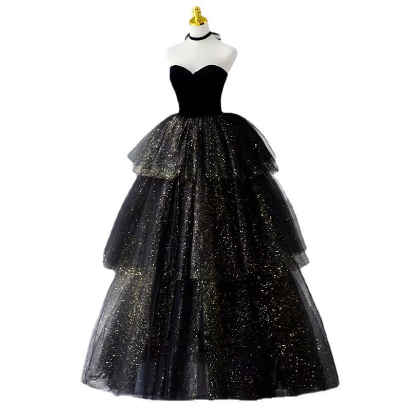 Nuevo vestido de torta de pecho negro vestido de noche de mujer de lujo ligero temperamento de lujo pequeño vestido de fiesta de cumpleaños image 6