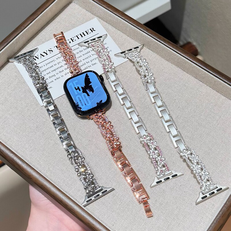 Suitable for Apple S11 Watch Iwatch10Se9876 Watch Strap Huawei Gt6 Hollow Flower Chain Xiaomi 9Pro