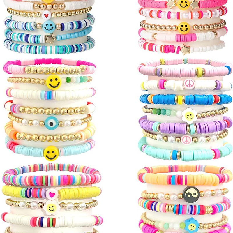 Amazon Fruit Letter Smiley Clay Beaded Bracelet Soft Pottery Elastic Bracelet European and American Summer Beach Bracelet