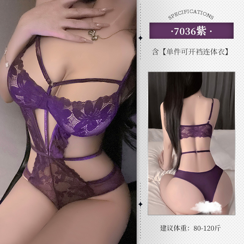 7036 ropa interior de emoción sexy y pura. La cintura de encaje de ondulación puede abrir la pijama.