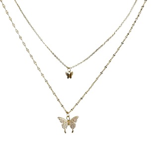 2021 new double-layer butterfly sterling silver necklace for women ins niche design high-grade clavicle chain jewelry pendant