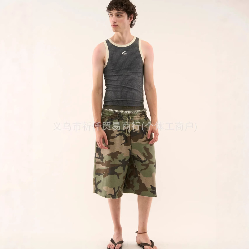 2026 Spring Trendy Brand Scuffers New Men's Shorts and Women's Camouflage Print Frayed Edge Fashion Casual