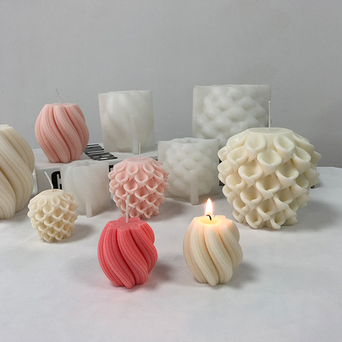 Renshan Striped Wave Ball Scented Candle Silicone Mold DIY Morning Glory Ball Candle Glue Handmade Soap Mold