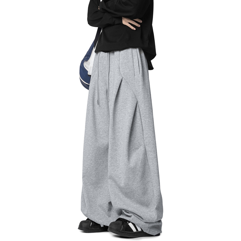 American Retro Deconstructed Design Gray Scimitar Casual Pants Loose Wide-Leg Sweatpants Unisex Dance Wear Long Pants