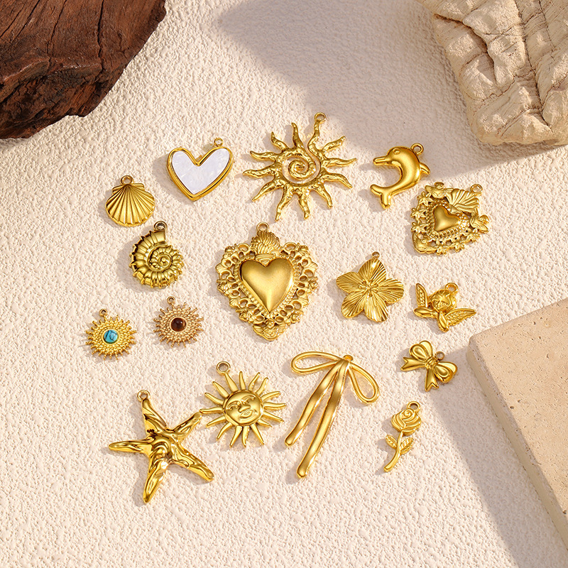 Acero inoxidable transfronterizo 18K oro verdadero DIY collar pendientes joyería amor colgante accesorios colgante pulsera