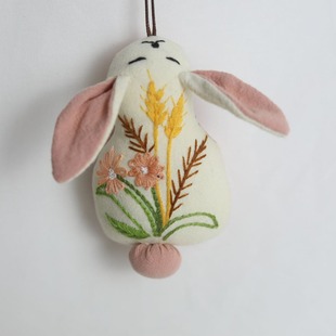 Hand-embroidered Wheat Flower White Rabbit Pendant Ragdoll Animal Doll Small Fresh Style Intangible Cultural Heritage Cultural Creative Ethnic Cultural Gift