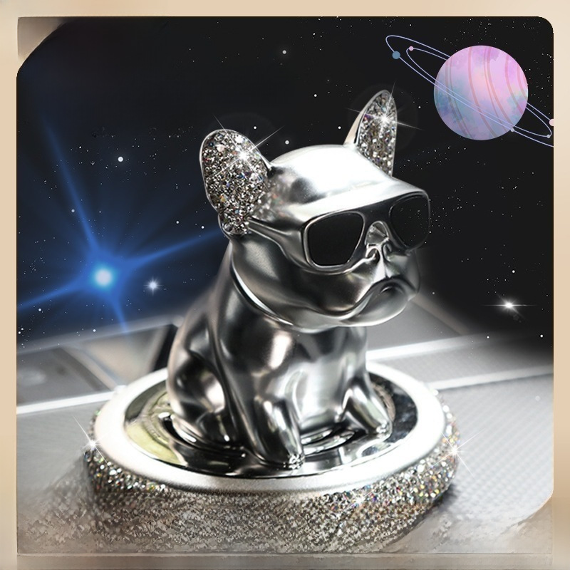 Diamantprydda solglasögon skakar på huvudet hund bil parfym prydnader med diamant Bulldog bil solid aromaterapi bil interiördekorationer_voghion.com