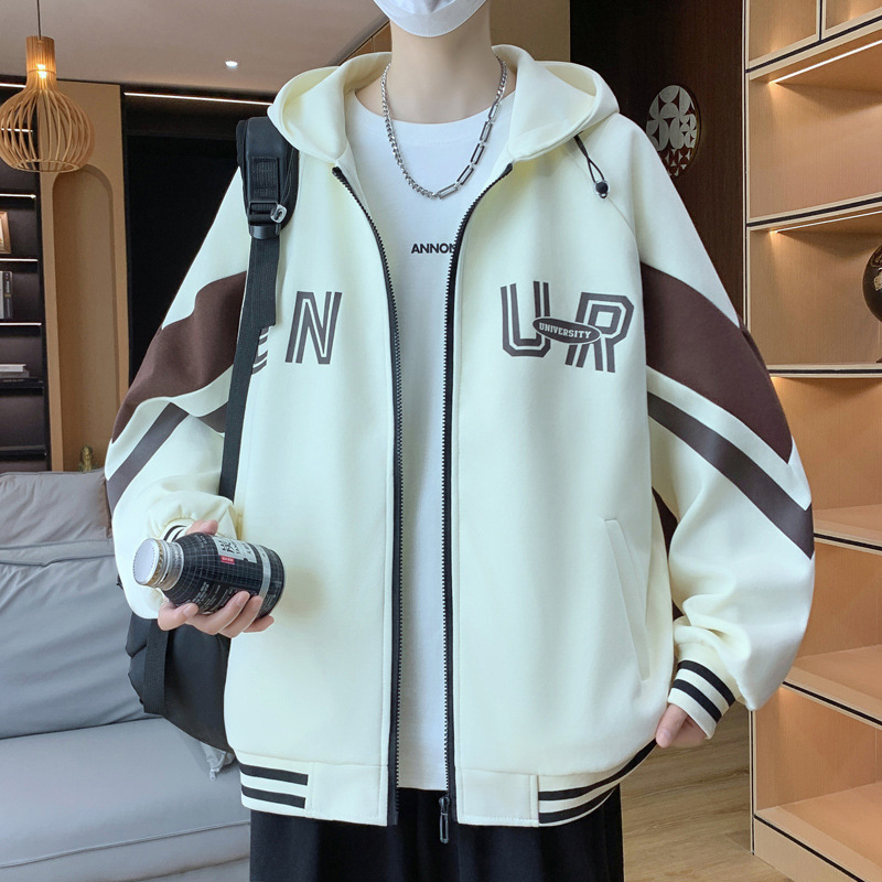 New autumn hooded jacket for men, loose and trendy, versatile jacket for middle school students, stylish cardigan top for teenagers New autumn hooded jacket for men, loose and trendy, versatile jacket for middle school students, stylish cardigan top for teenagers