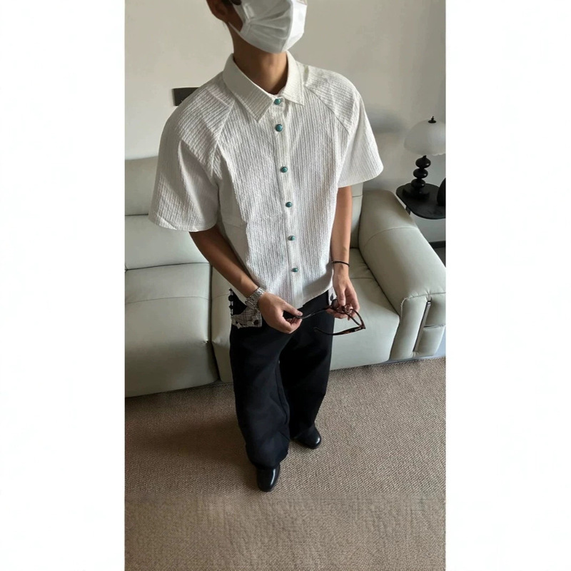 Tears of the Ocean Shirt Men's Summer Old Money Style Boxy Fit Short-Sleeve Turquoise Cleanfit Shirt Jacket