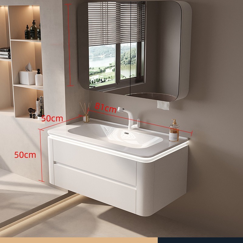 丸みを帯びた浴室キャビネット、セラミック一体型洗面台、洗面台トップ、トイレ洗面台、洗面台キャビネットセット、無垢材浴室キャビネット|undefined