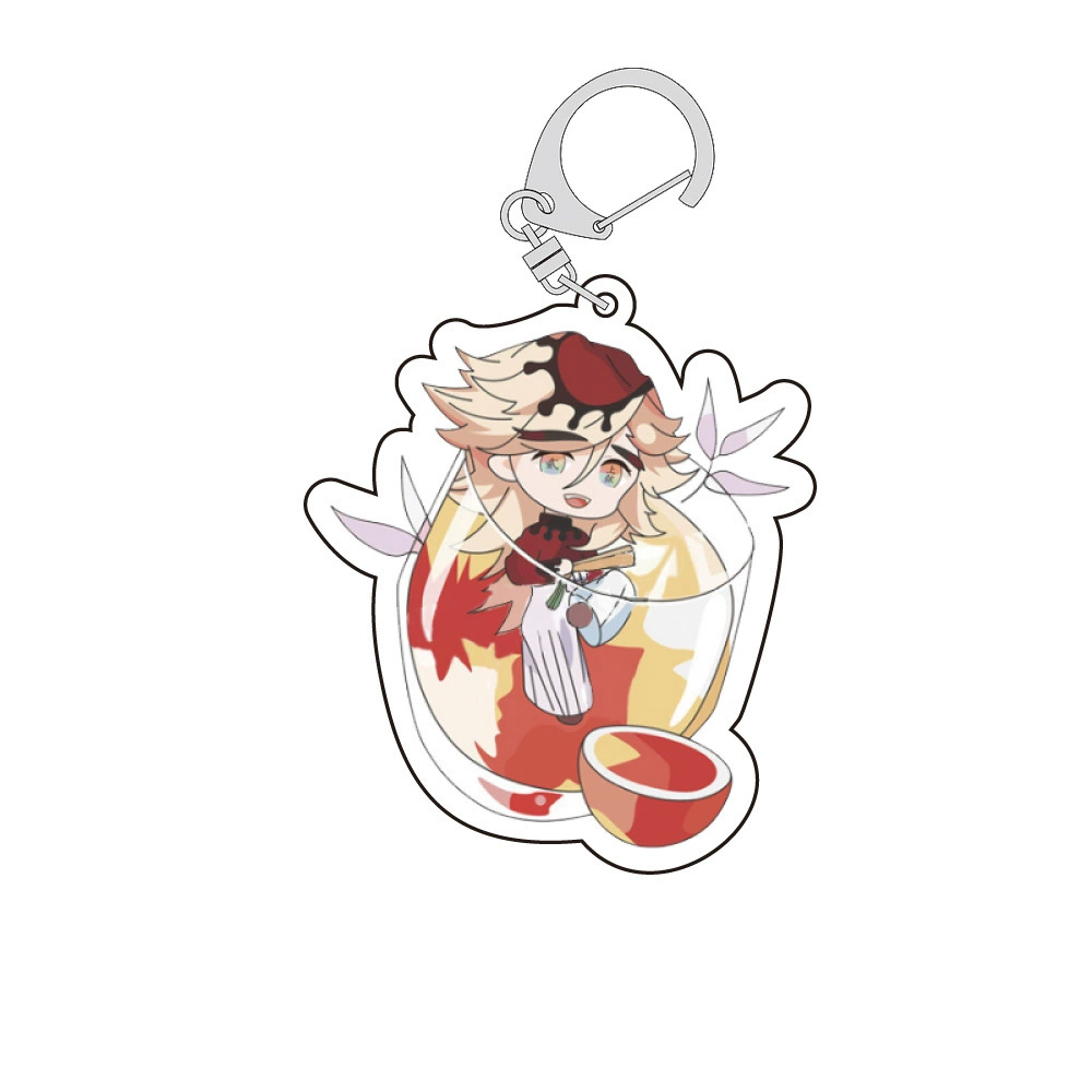 Double-sided Acrylic Keychain, Fruit Tea Design, Transparent Chibi Character Charm (assorted colors)