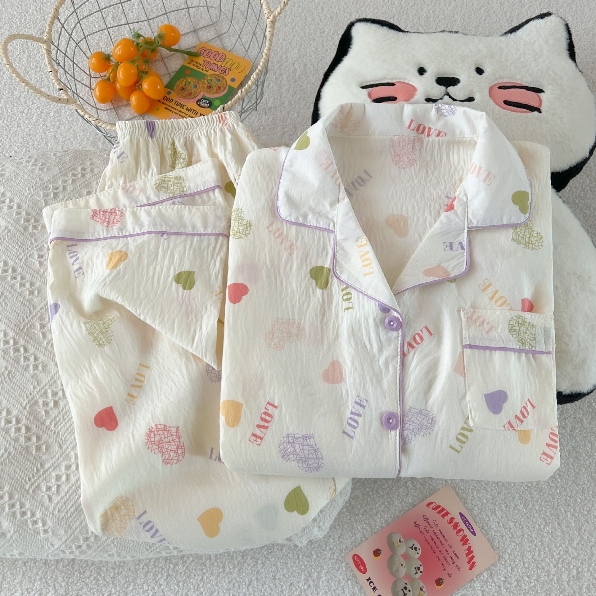 Al por mayor transfronterizo primavera y otoño 2026 nuevo pijama de mujer dibujos animados nubes dulces cardigan de algodón mangas largas pantalones largos cubierta de ropa para el hogar image 30
