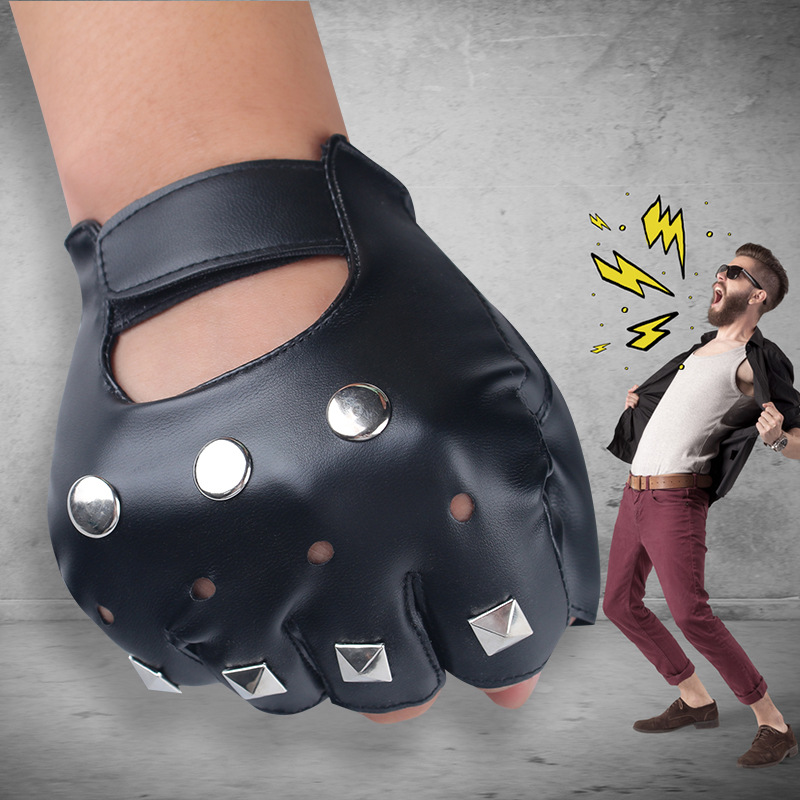 Pu guantes de cuero medio dedo al aire libre equitación deportes fitness motocicleta táctica remache hip hop rendimiento danza guantes