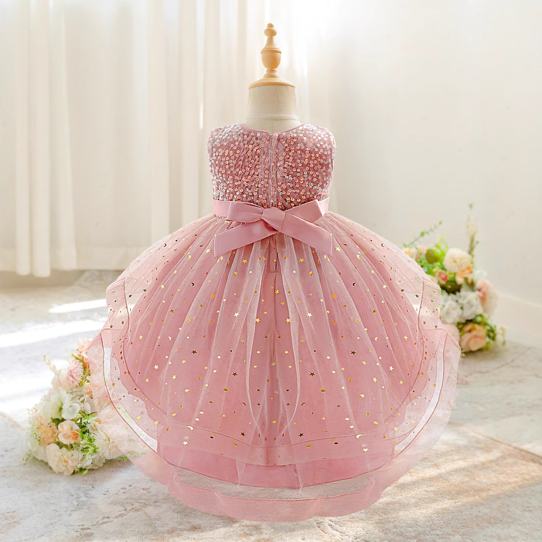 Vestido para niños, vestido de princesa, hilo esponjoso con lentejuelas, vestido de fiesta de niña de flores, vestido de lavado de un año para bebés