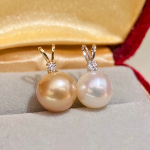 Simple G18K Rabbit Head Pearl Pendant 11-12mm Round Au750 Rabbit Ear Edison Pearl Necklace