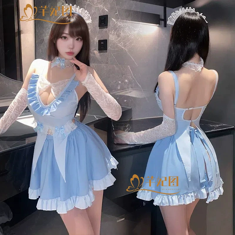 Юная жена/? sexy underwear sexy pure and horny deep v butt maid suit plays uniform tempting backless A732