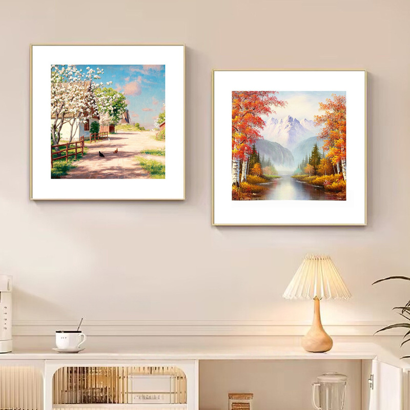 Cream-Colored Decorative Painting for Living Room Sofa Background Wall, Bedroom Headboard, Dining Room, Pastoral Landscape Wall Art