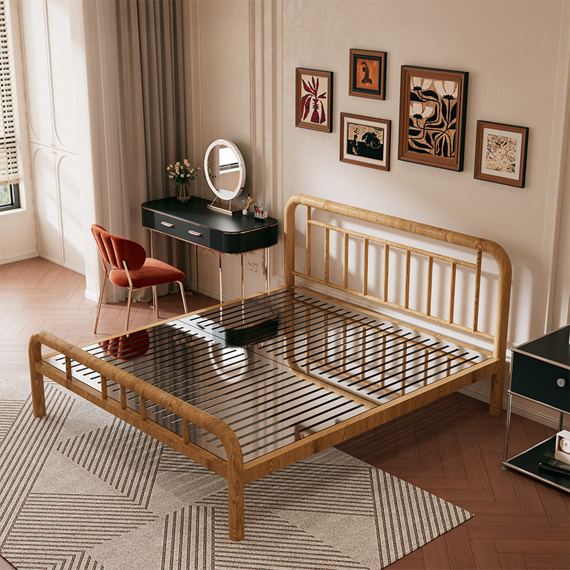 201 stainless steel bed frame oak color + breathable bed board