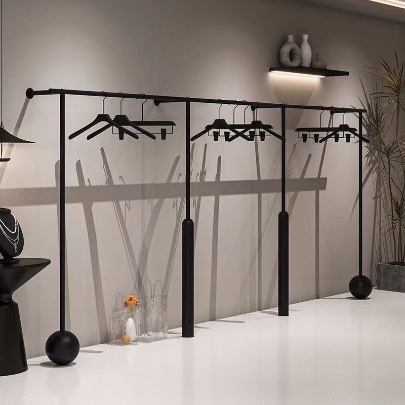 简约男女服装展示架哑光黑色上墙挂衣杆落地陈列架童装店专用货架|undefined