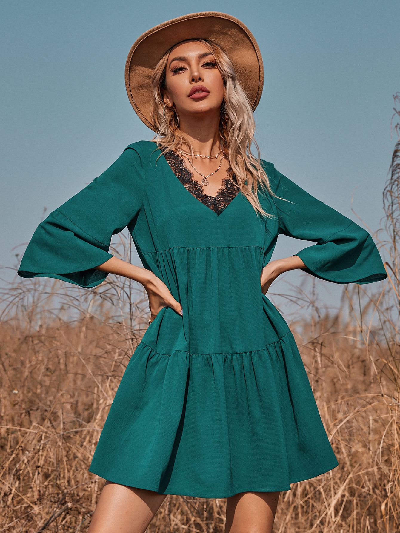 New Spring and Autumn V-neck Sleeve Loose Dress NSGHY43767