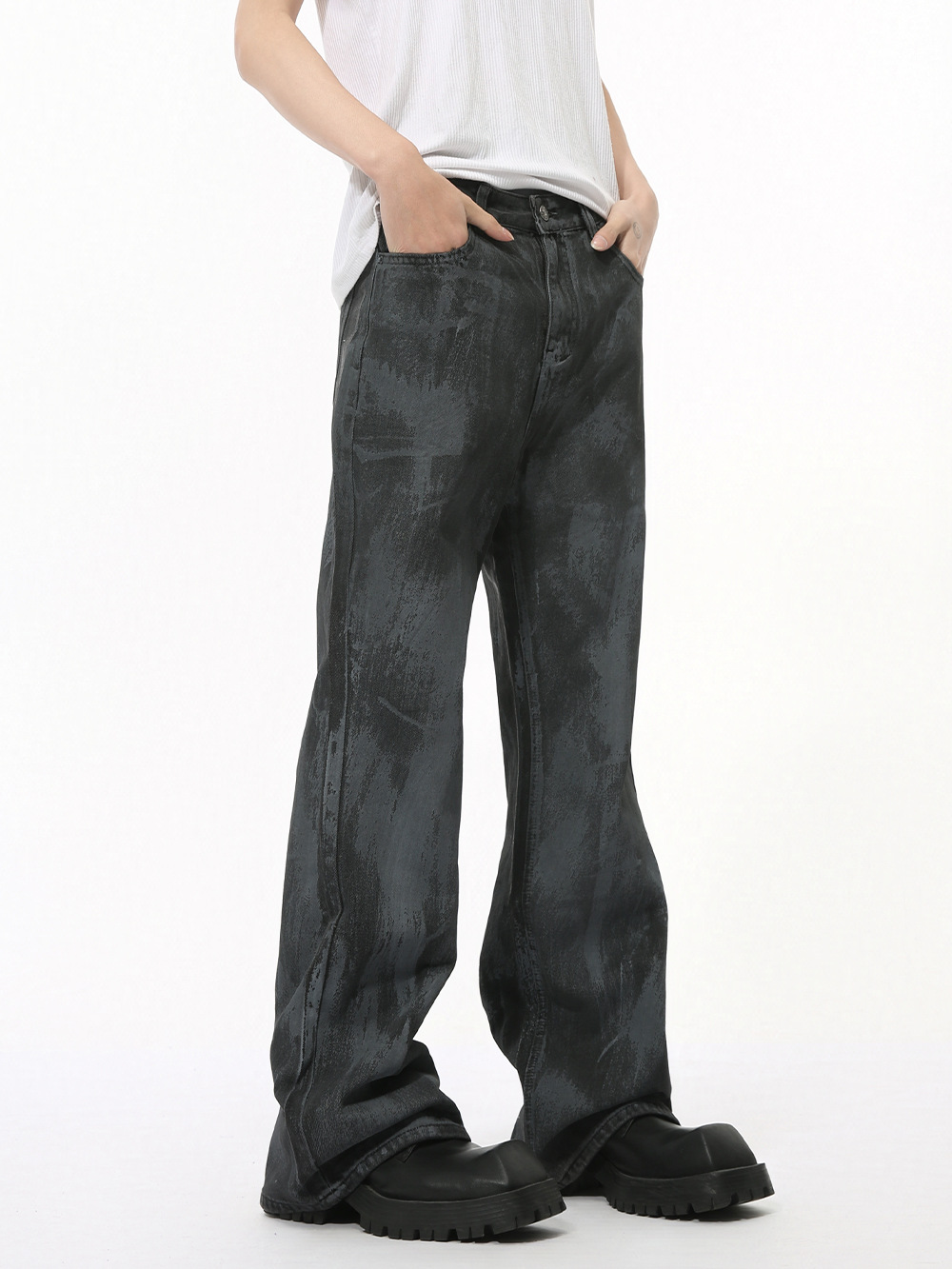 MTLCLOTHES Hombres| Otoño callejera recubrimiento de bocina jeans retro lavado suelto hacer viejos pantalones pintados