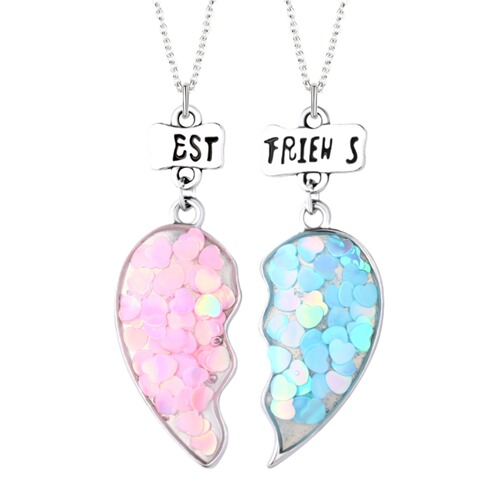 Cross-border new BEST best friend necklace set magnet pair of sequined green onion powder glue pendant for female students