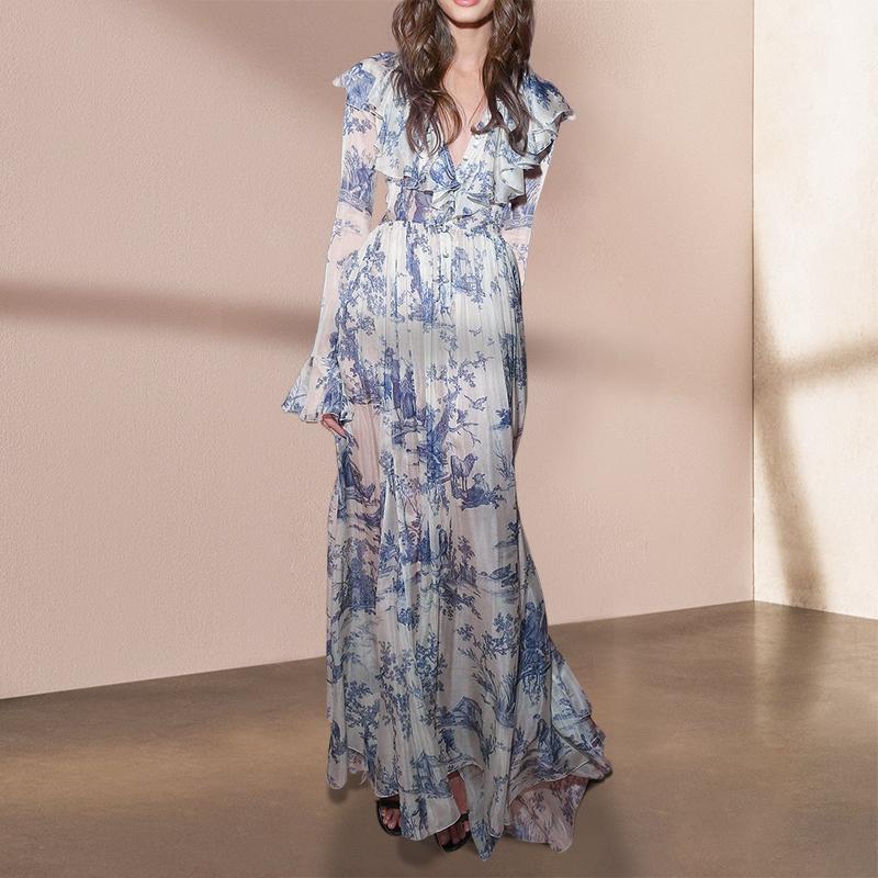 French Style Palace Style Floral dress Women's Long Dress 2024 Summer New Ankle-length Holiday Dress Elegant Fairy Dress Long