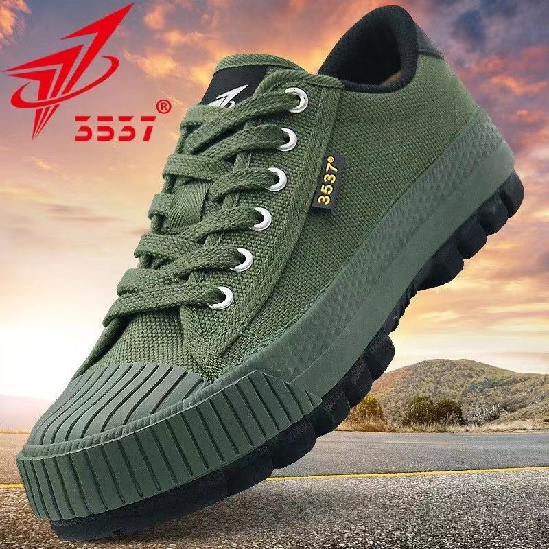 genuine goods 3537 Outdoor Mountain Climbing Hiking Low-top Training Shoes Wear-resistant Non-slip Canvas Rubber Shoes Breathable Labor Protection Shoes Men's Shoes