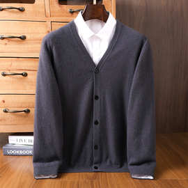 山羊绒开衫男士山羊绒V领宽松商务休闲毛衣2024年针织衫外套春秋