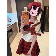 bodyline现货正统苏格兰水手服红格子百褶裙甜美学院风日系jk套装