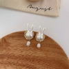 Silver needle, rabbit, amusing fashionable earrings from pearl, silver 925 sample, internet celebrity