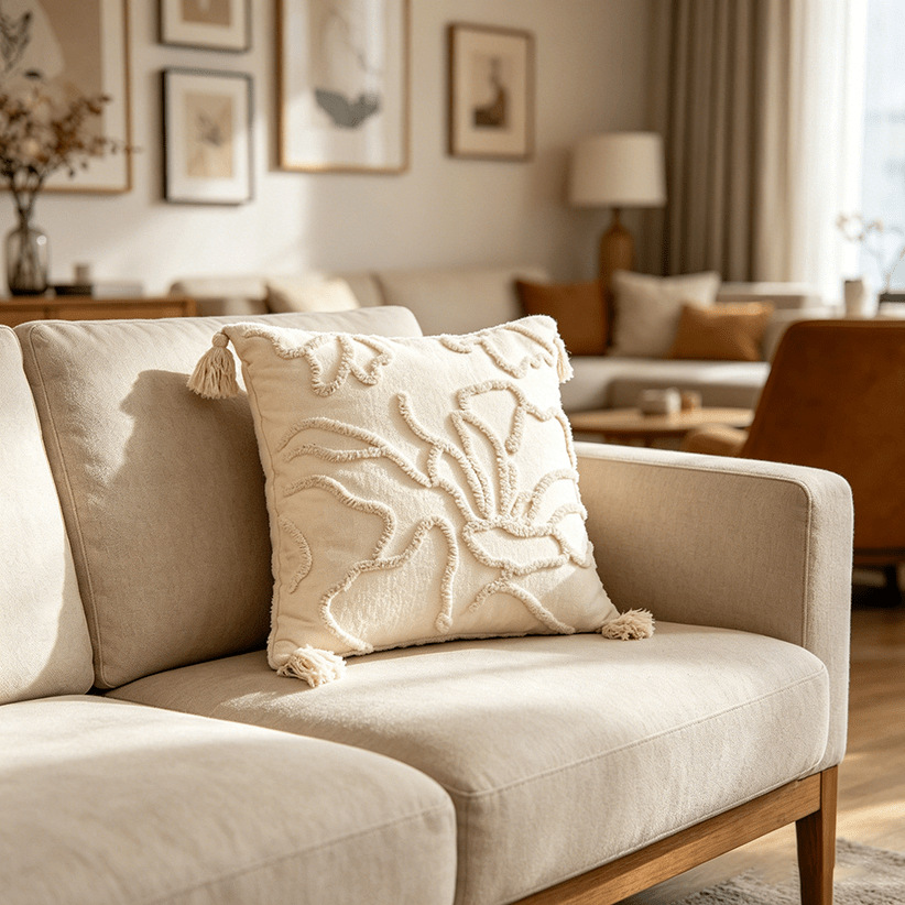 Cream lienzo bordado funda de almohada estilo nórdico ligero lujo cojín de sofá geométrico decoración de hoteles residencial funda de almohada