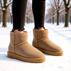 Ebv牛革雪地ブーツ女性ショートブーツ毛皮一体百合女性綿靴ブーツとベルベットが厚くなった
