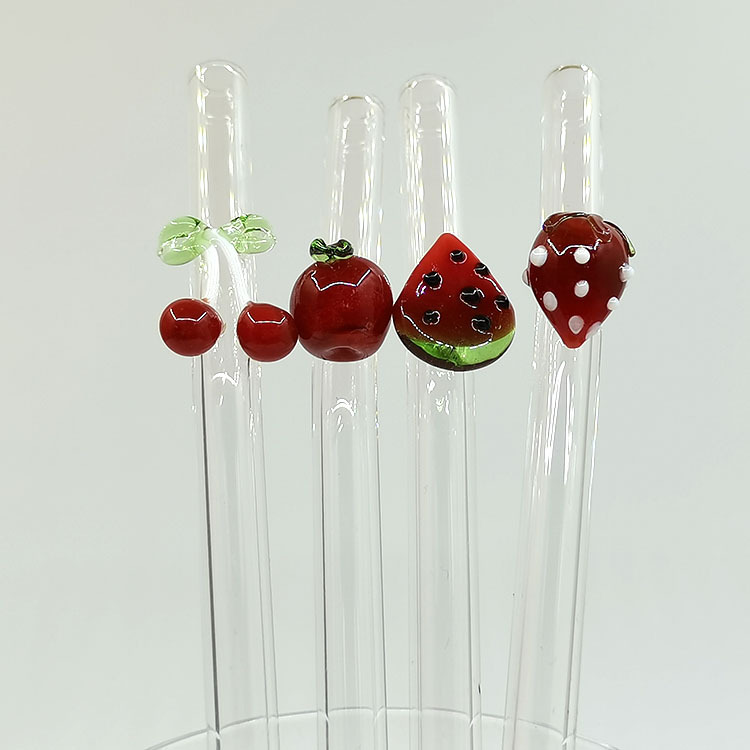 New Product Free Shipping Creative Fruit Series High Borosilicate Glass Straws Multi-Color Optional Milk Tea Fruit Tea Lip Protection Straws