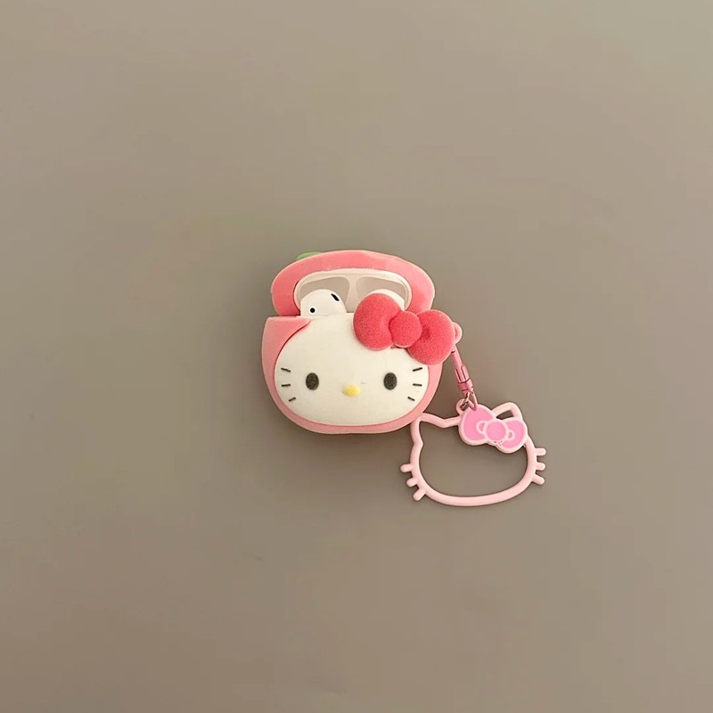 植绒水蜜桃kt猫AirPods pro3苹果蓝牙耳机壳2/4代卡通保护套适用|undefined