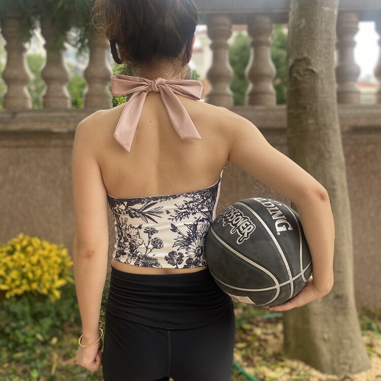 Spring and Summer Small Floral Fitness Yoga Clothing Vest Large Backless Strap Bow Digital Printing Sling Top Foreign Trade Spring and Summer Small Floral Fitness Yoga Clothing Vest Large Backless Strap Bow Digital Printing Sling Top Foreign Trade