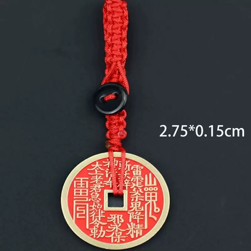 仿黄铜朱砂红山鬼花钱钥匙扣配件仿古钱币 八卦铜钱吊坠花钱|undefined