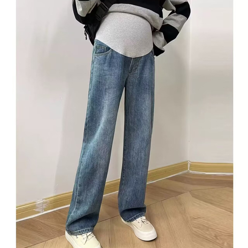 Pregnant Women's Jeans Spring Wear Slimming High Elastic Straight Tube High Waist Smoke Tube Pants Fashion Pregnant Women's Wear Plus Size Pregnant Women's Jeans Spring Wear Slimming High Elastic Straight Tube High Waist Smoke Tube Pants Fashion Pregnant Women's Wear Plus Size