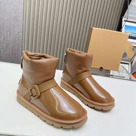 24秋冬新款厚底雪地靴女两穿袜子靴皮毛一体加绒防水防滑方扣棉鞋