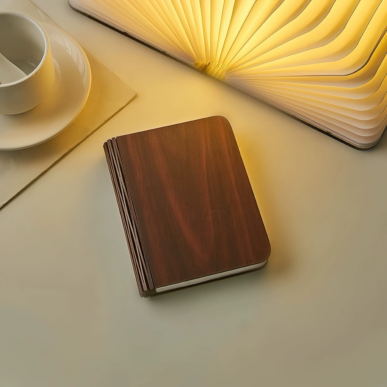 LED wooden book night light, magnetic strap, pocket–big sizes, three‑color & color‑change