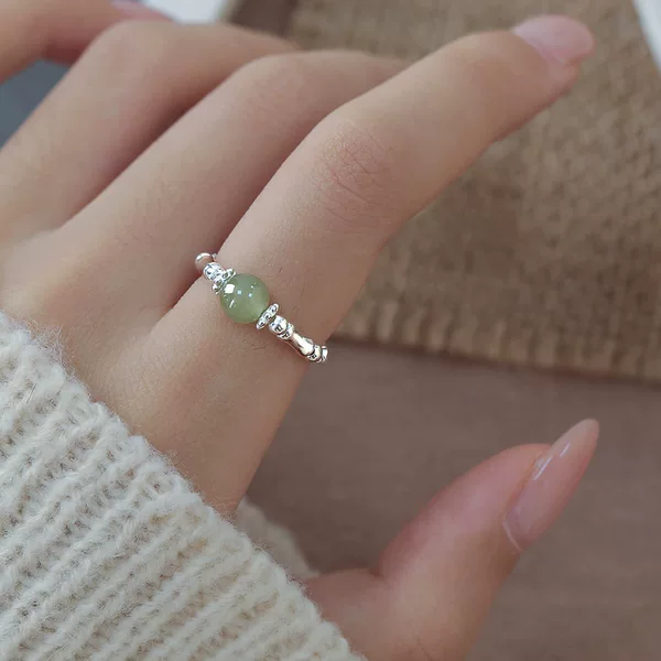 Broken Silver Several Two S925 Sterling Silver Hetian Jade Ring Women's New Chinese Niche National Style Jade Index Finger Ring Gift