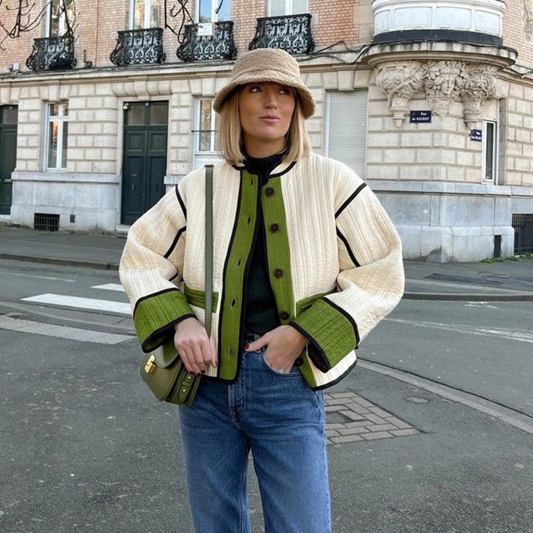 2023 Autumn and Winter New Cross-Border Popular Amazon Aliexpress Fashion Contrasting Color Women's Cotton Outwear Hy056